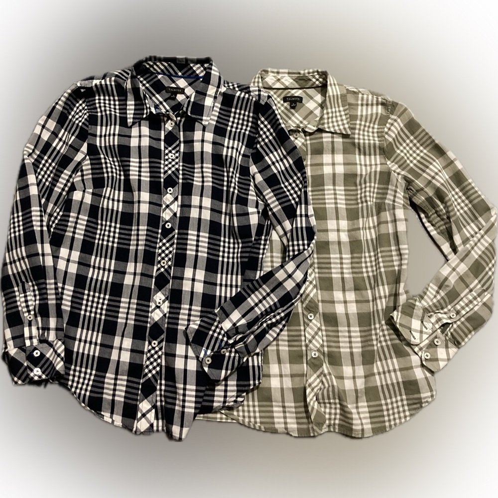 Talbots Plaid Print Button Down Tops Size S - image 1